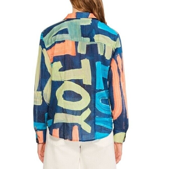 NIC+ZOE Abstract Print Button Down Long Sleeve Artsy‎ Blouse Top  Women's XL - Picture 4 of 10